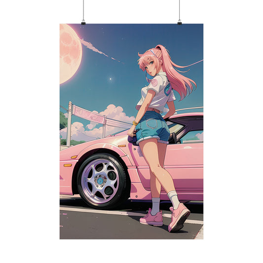 Premium Matte Vertical Poster - 90s Anime Girl Drifter